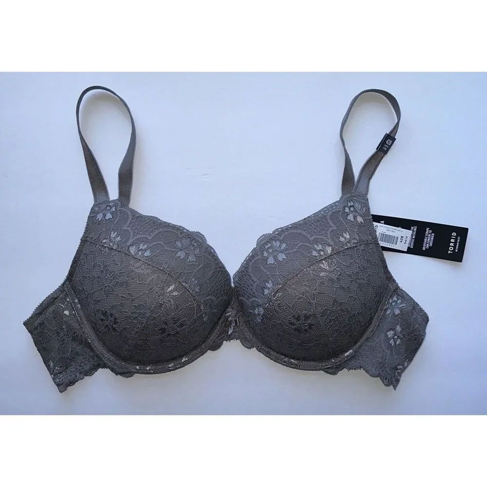 Torrid XO Plunge Lace Push-Up Bra in Plum Kitten/Dark Grey Size 42B